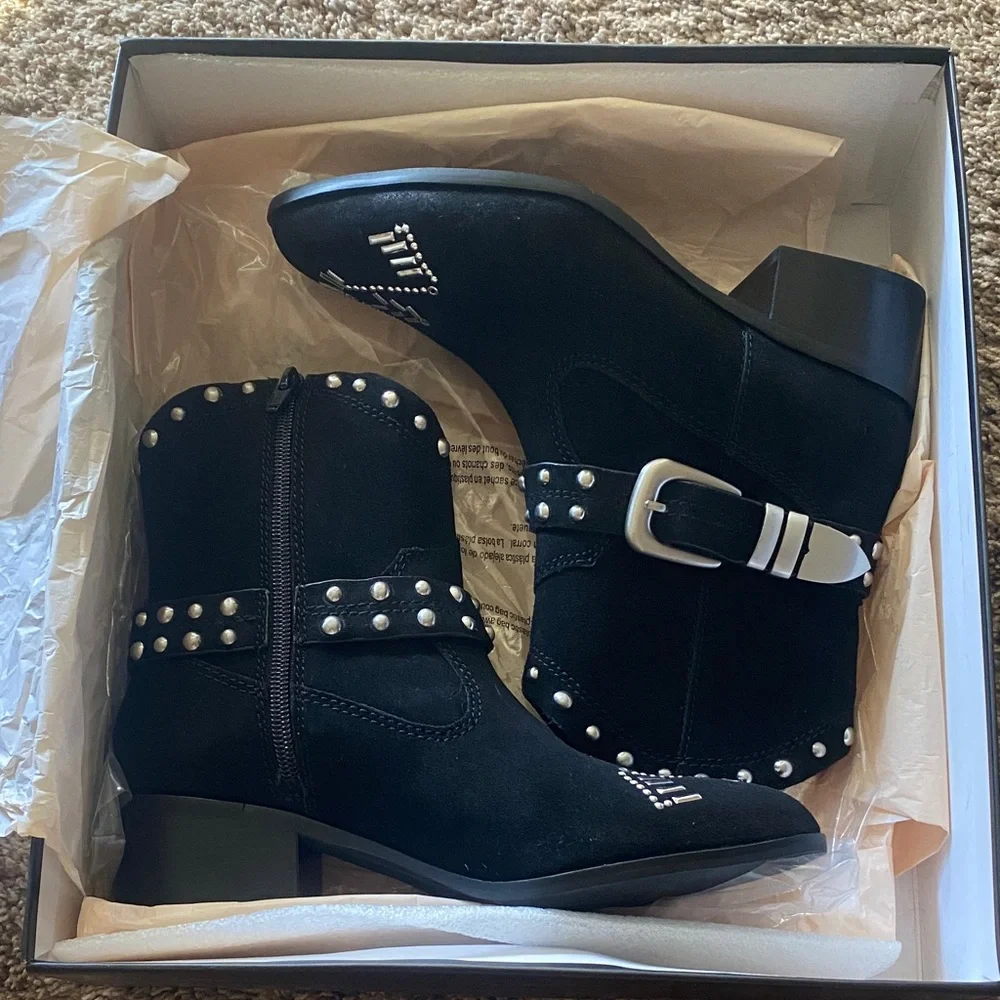 BCBGeneration | NIB Black Ankle Boots with Silver Studs + Buckle - Picture 3 of 11
